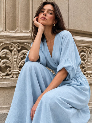 Waist-cinching V-neck Elegant Women's Jumpsuit