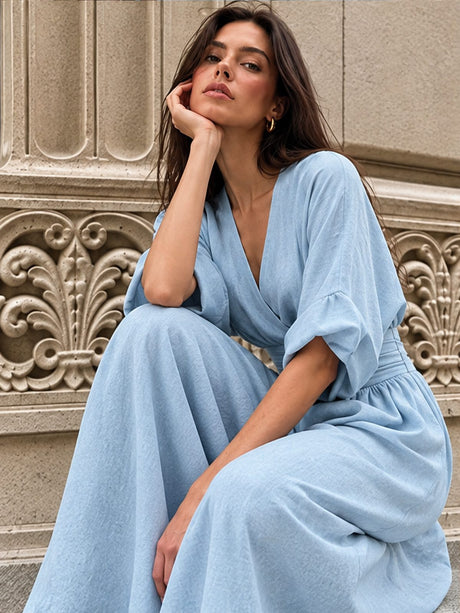 Waist-cinching V-neck Elegant Women's Jumpsuit