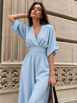 Waist-cinching V-neck Elegant Women's Jumpsuit