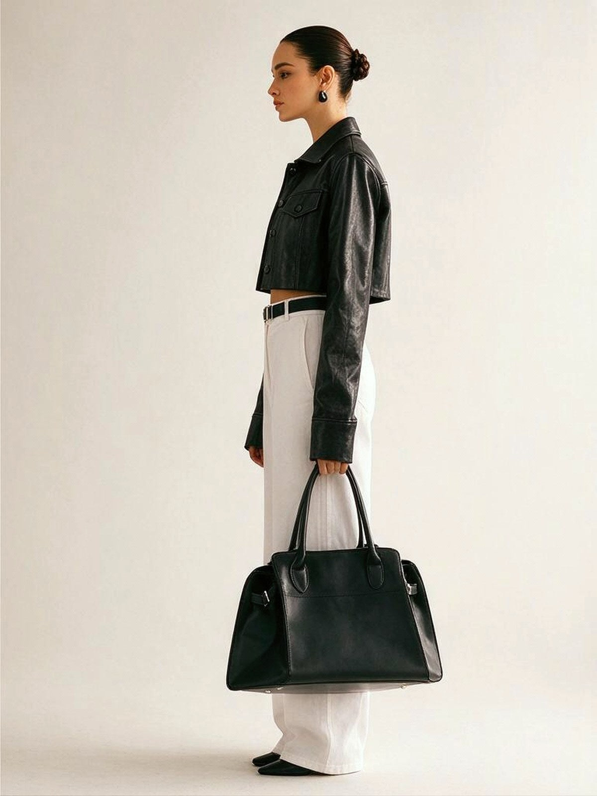 Street-style Sexy Biker Jacket With Lapel And Button-down Leather Short Jacket