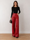 High-waisted Slim-fit Straight-leg PU Leather Pants