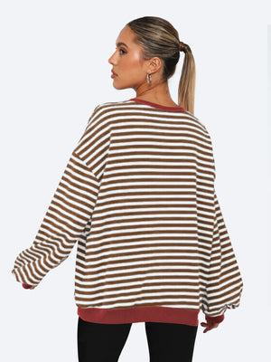 Women's Autumn/Winter Striped Color-Blocked Oversized Long-Sleeved Sweatshirt
