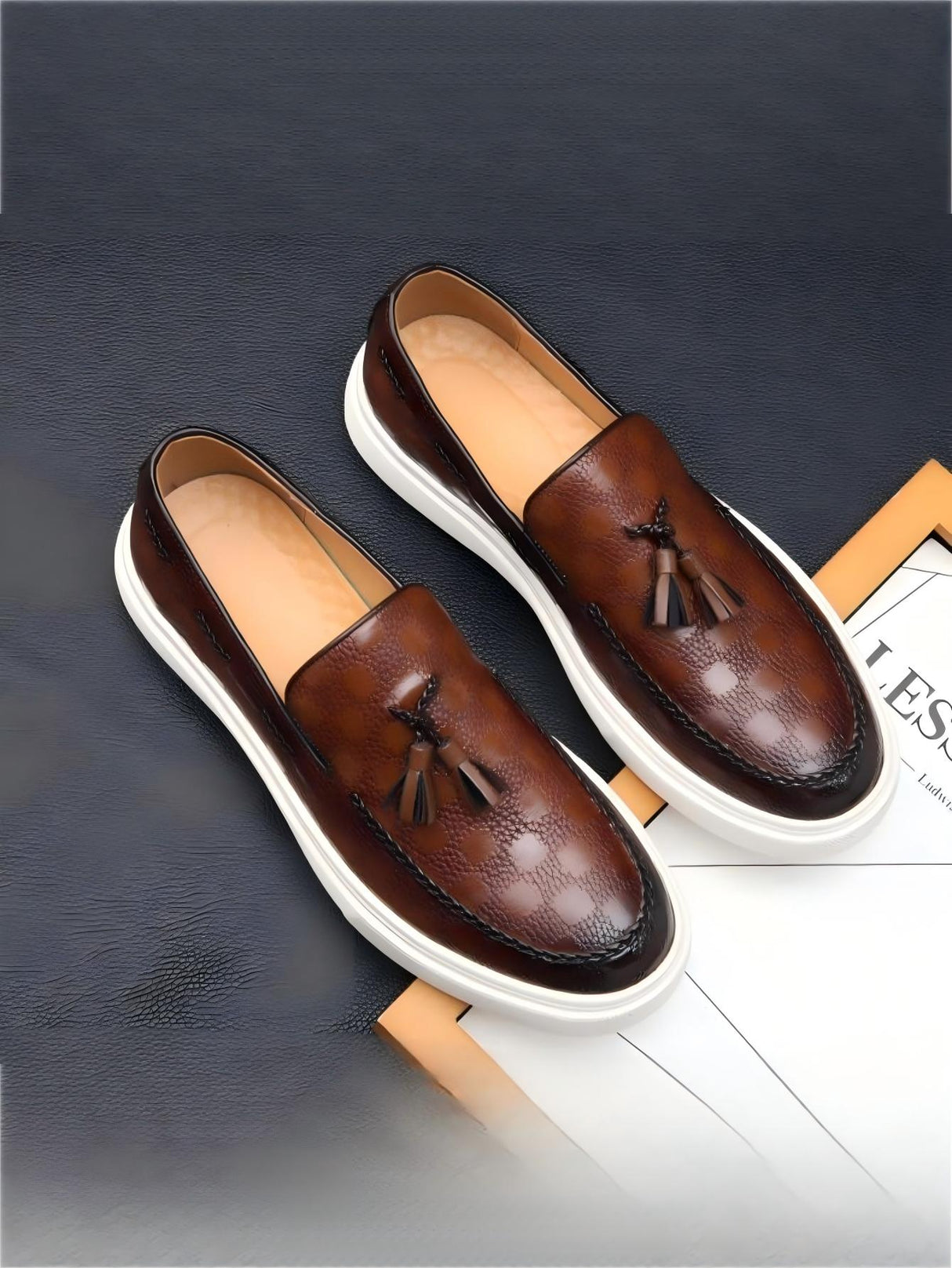 Plaid Tassel Slip-on Loafers