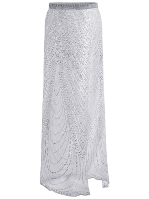 Beach Cover-up With Slits And Tie-up Shimmering Sequined Skirt