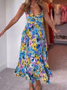V-neck Camisoles Backless Graffiti Maxi Dresses