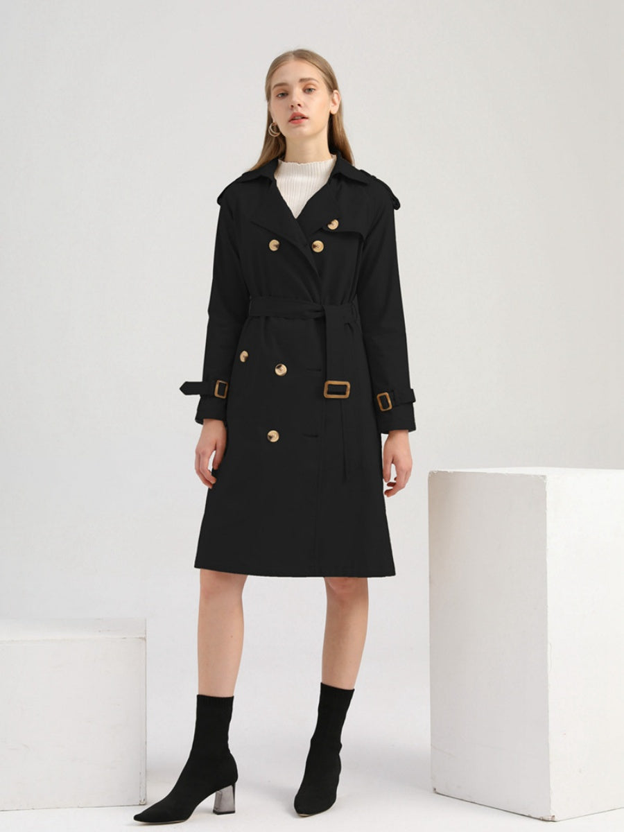 Waist-hugging Cotton Long Sleeve Lapel Three-dimensional Decoration Solid Color Trench Coats