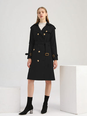 Waist-hugging Cotton Long Sleeve Lapel Three-dimensional Decoration Solid Color Trench Coats
