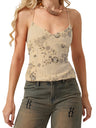 Embroidered Sequins Color Matching Strappy Backless Sweet Tank Tops&Camis