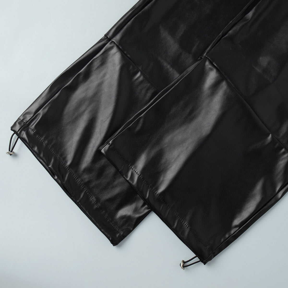 Drawstring Ankle Lantern Pants Loose Leather Pants PU Leather Trousers