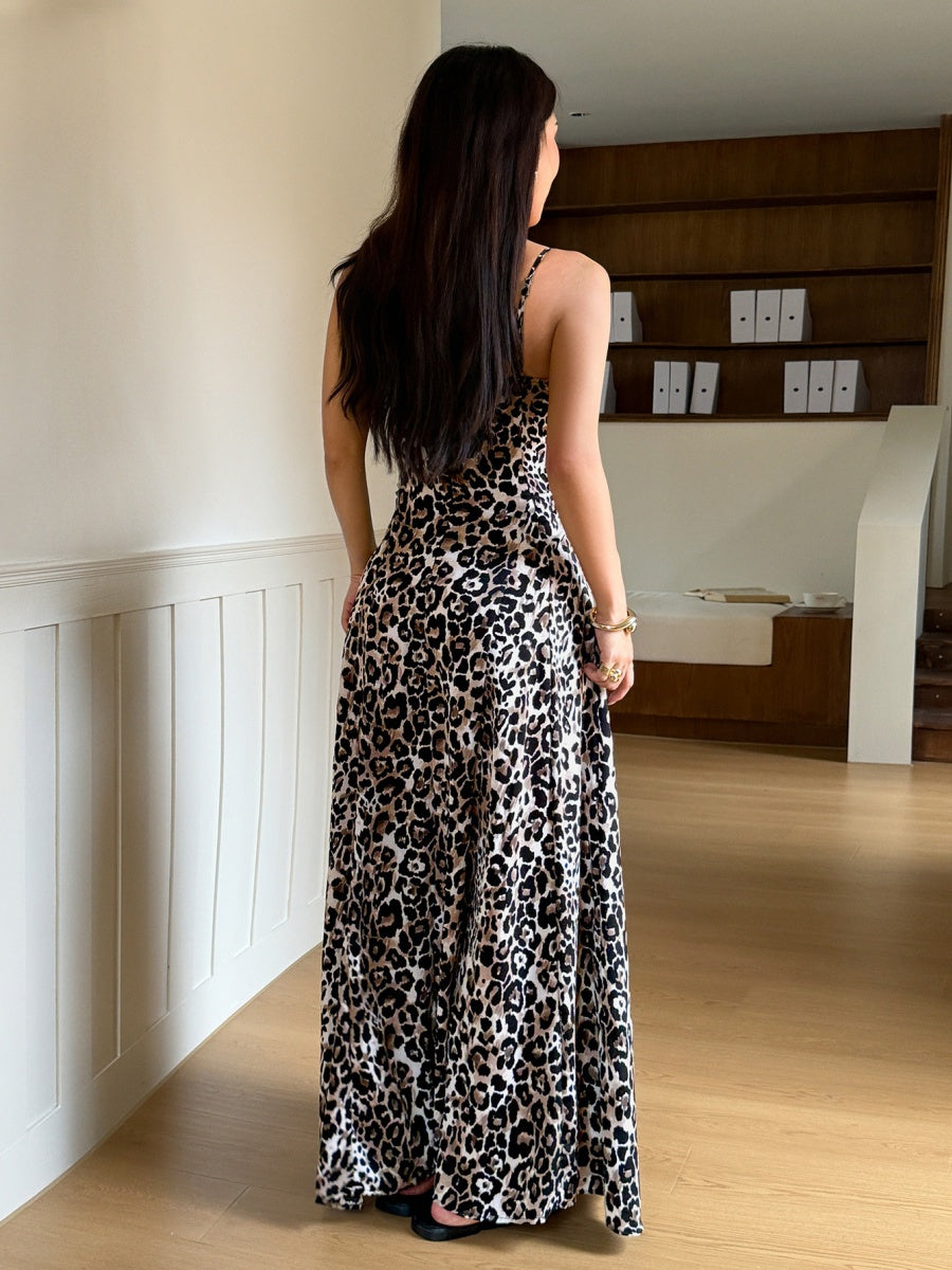 Leopard Print Spaghetti Strap Maxi Dress