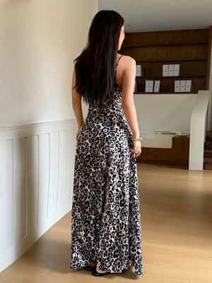Leopard Print Spaghetti Strap Maxi Dress