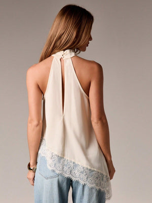 Halter Neck Lace Irregular Hem Spaghetti Strap