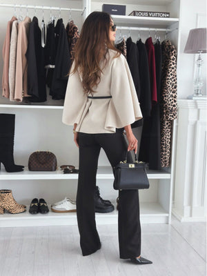 Waist Tie Wool Cape Jacket