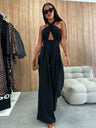 Halter Cross Wide Leg Zipper Jumpsuits