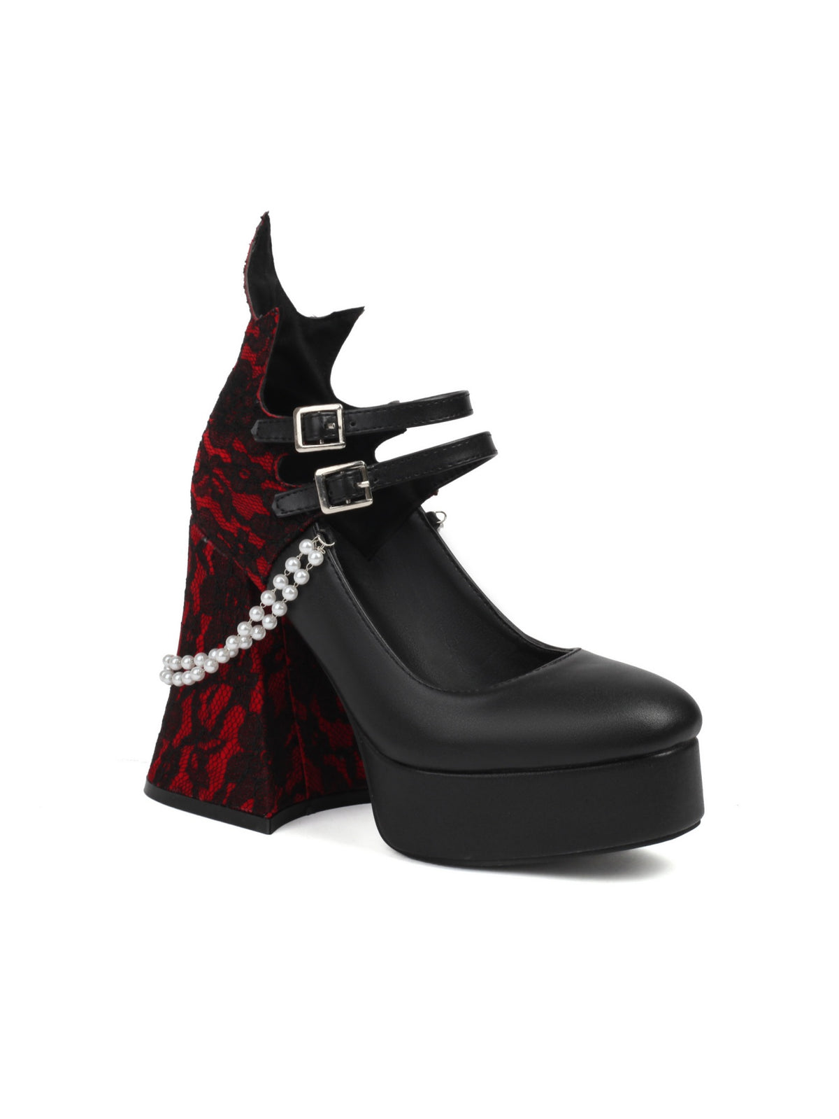 Pearl And Lace-trimmed Mary Jane High Heels