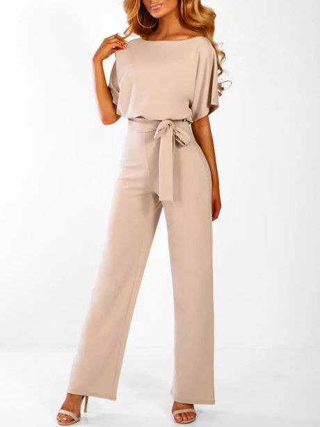 Summer Button-up Tie-front Short-sleeved Jumpsuit