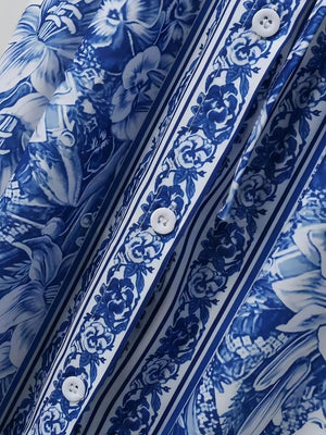 V-neck Short-sleeved Printed Maxi Dress