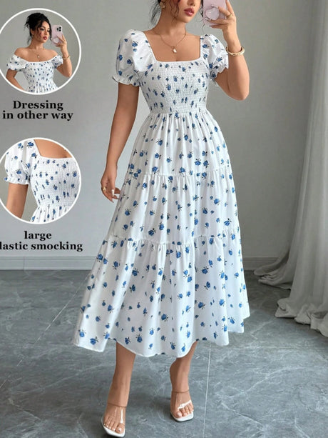 Puff Sleeve Printed Maxi Dresses