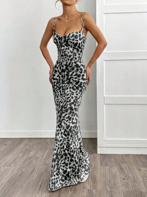 Leopard Slim Fit Sleeveless Maxi Dresses
