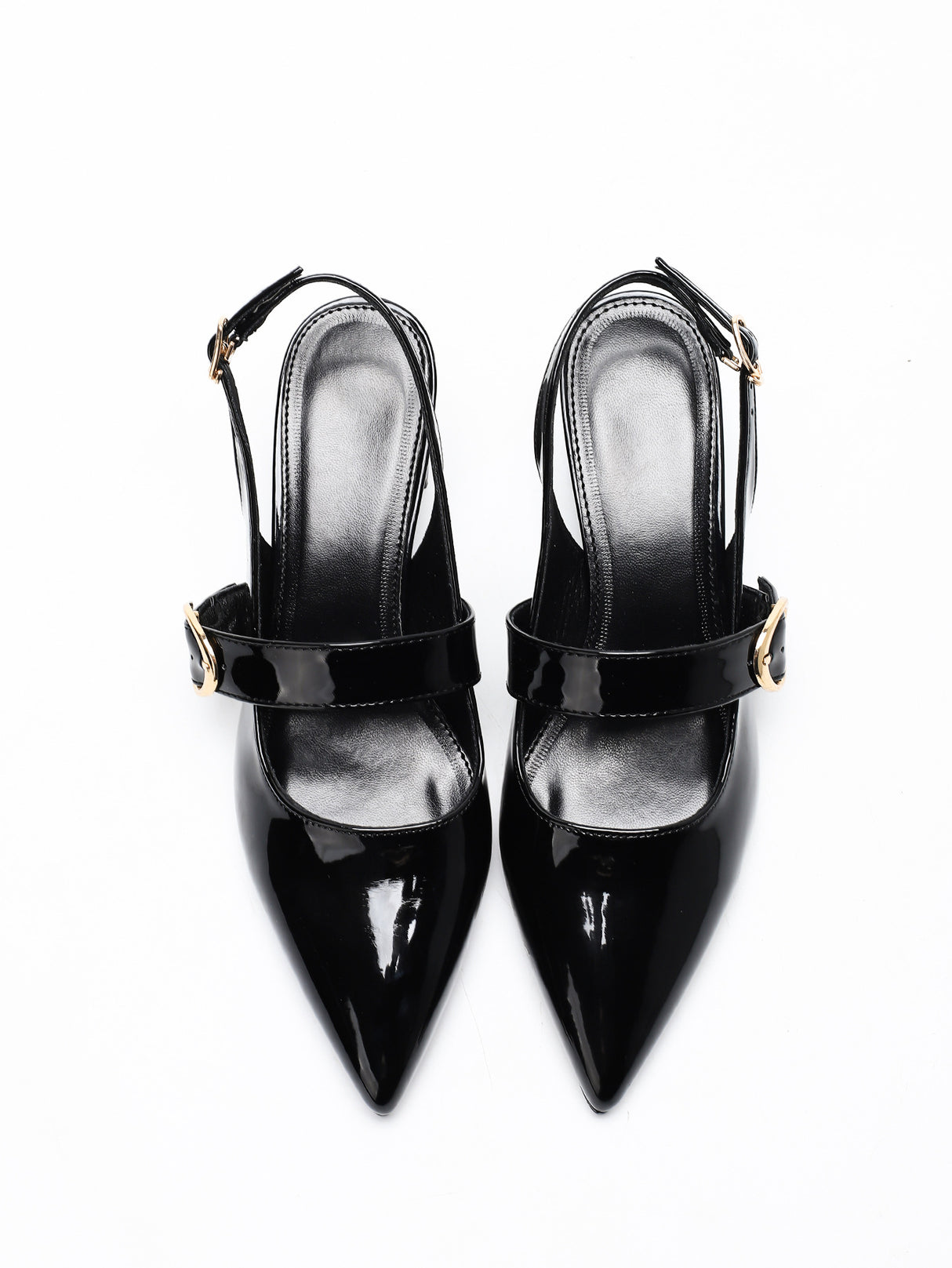 Metal Buckle Pointed Toe Open Back Chunky Heel Mary Jane Shoes