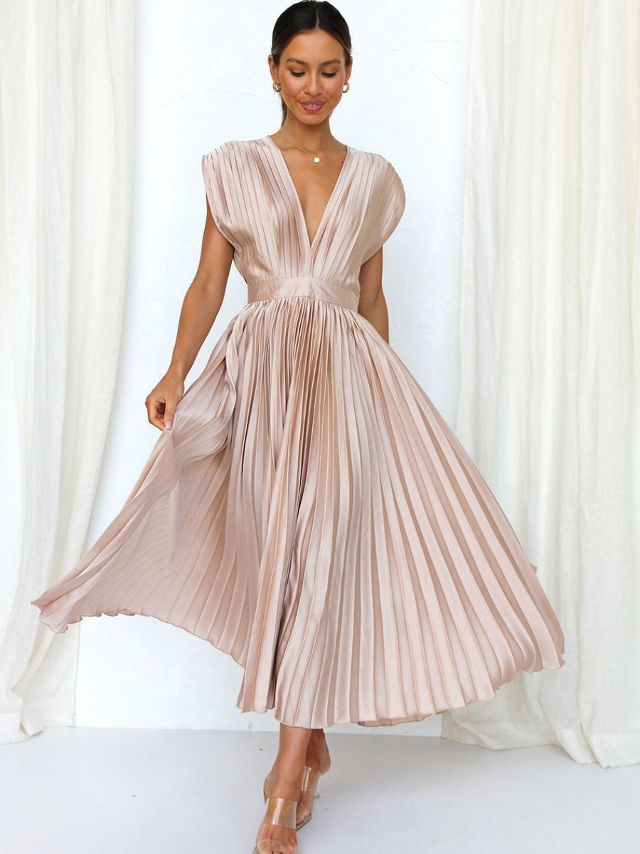 Solid Color V-neck Sleeveless Midi Dresses