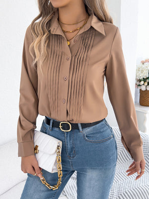 Langarm-Pendlerhemden mit geriffelten, einfarbigen Knöpfen