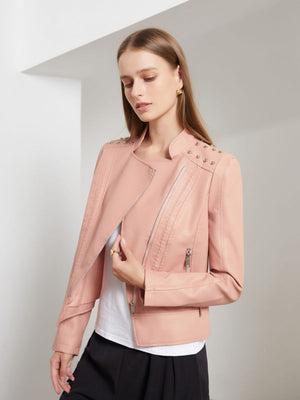 Street Cool Slim Fit Beading Leather Jacket