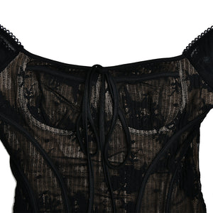 New Lace Flared Sleeve Strapless Dress