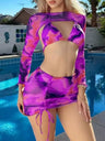 Tie-dye Print Bikini Long-sleeved Cover-up Multi-piece Set