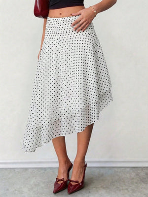 Polka Dots Irregular Hem Temperament Skirts