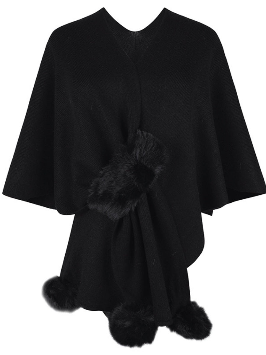 Solid Color Fluff Ball Cloak Shawl Cardigans