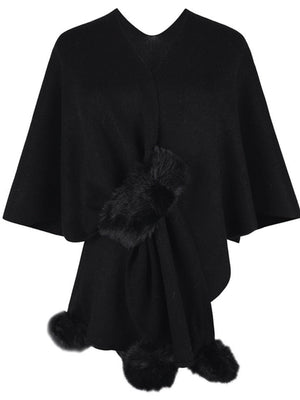 Solid Color Fluff Ball Cloak Shawl Cardigans