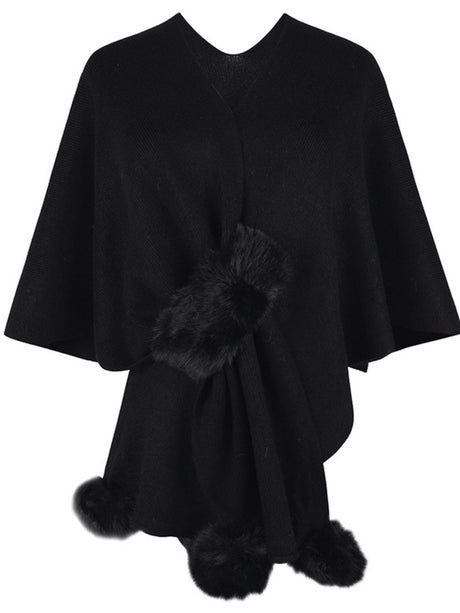 Solid Color Fluff Ball Cloak Shawl Cardigans