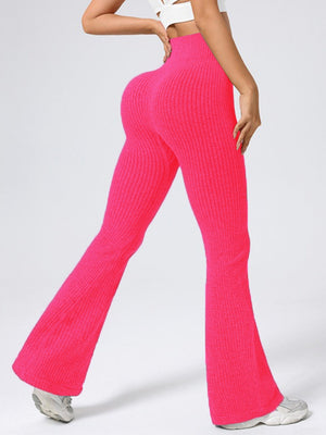 Paspelierte Schlaghose, hochgeschnittene Hüftlift-Fitness-Yogahose