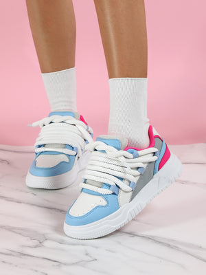 Women's Sneakers With Unique Color-blocked Shoelaces