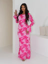 3D Floral Print, Backless, Bell-sleeved, Bodycon Long Dress