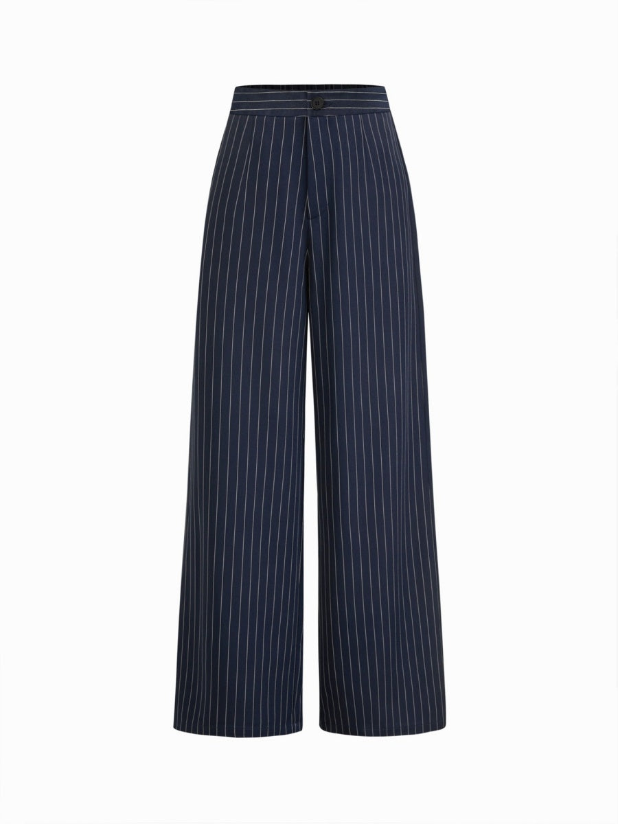 Profession Stripes Sleeveless Asymmetrical Jacket Straight-leg Trousers 2-piece Sets