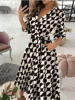 Lace Up Shirts Irregular Printed Maxi Dresses