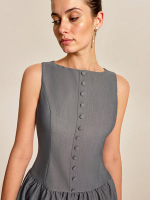Sleeveless Buttons A-line Skirt Ruffle Mini&Short Dresses