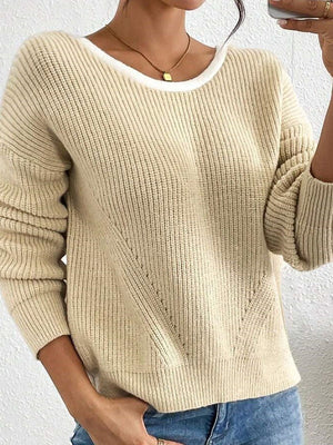 Bow Contrasting colors Backless Sweaters