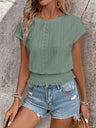 Round Neck Jacquard Hollowed-out Ruffled Short-sleeved T-shirt