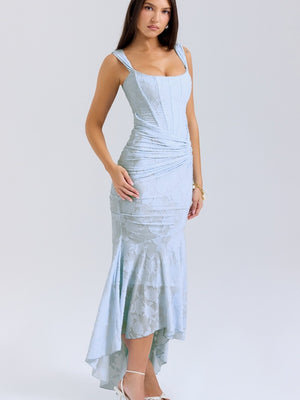 Floral Jacquard Fabric Boning Fishtail Maxi Dress
