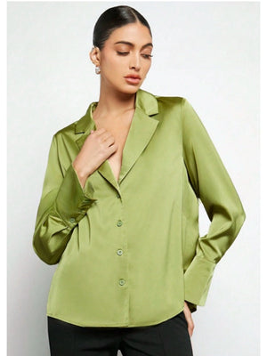 Satin Buttons Solid Color Long Sleeve Shirts