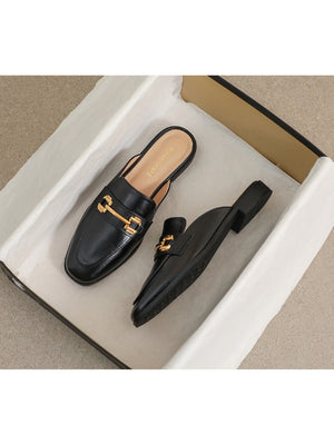 Liber Spring and Autumn Metal Buckle Holster Ladies Flat Shoes