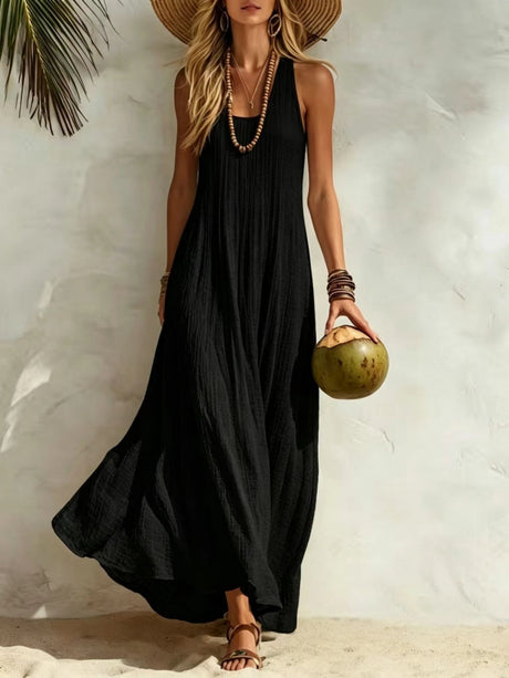 Loose-fitting Long Dress With A Tank Top Style, Perfect For A Beach Vacation