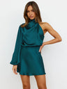 Satin-Kleider mit langen Ärmeln und One-Shoulder-Schulter für Partys, Brautjungfern und kurze Kleider