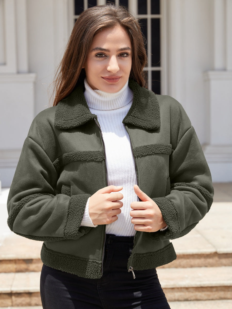 Suede Keep Warm Plush Pocket Leather Jacket