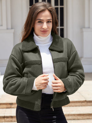 Suede Keep Warm Plush Pocket Leather Jacket