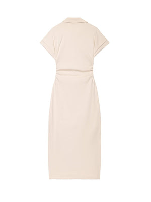V-neck Short Sleeve Waist Hip-hugging Button Slit Commuting Temperament Maxi Dresses