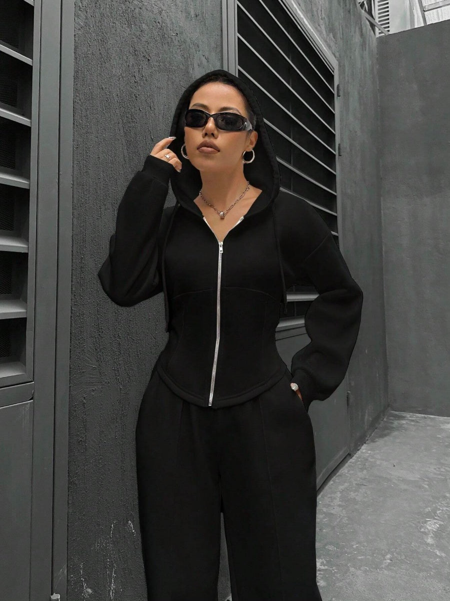 Sports And Leisure Zipper Hooded 2-piece Sets